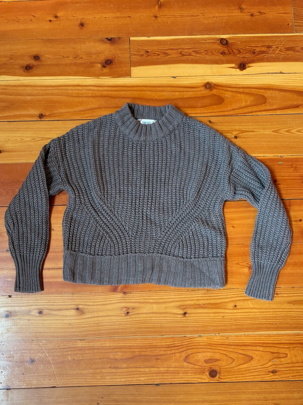 Pink Rose Chunky Crewneck Sweater in Taupe